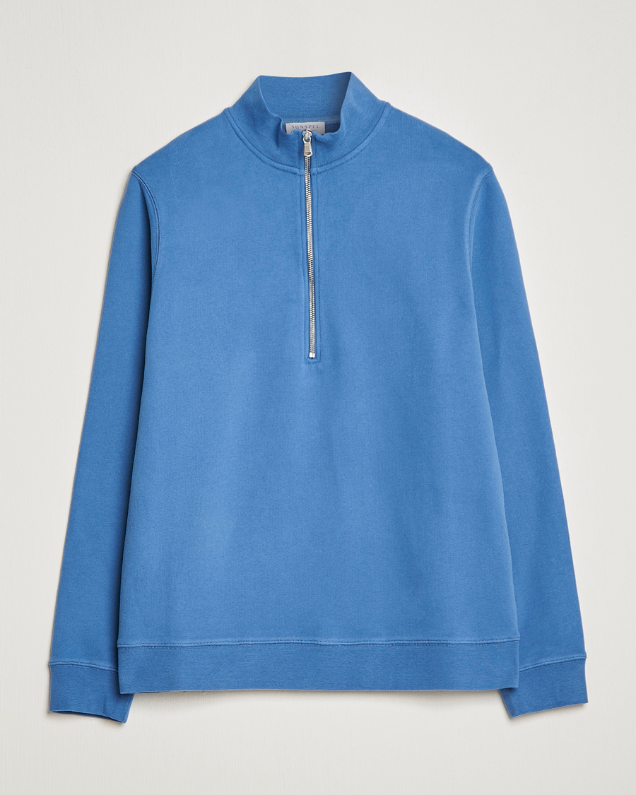 Mies | Puserot | Sunspel | Loopback Half Zip Sweatshirt Blue Stone