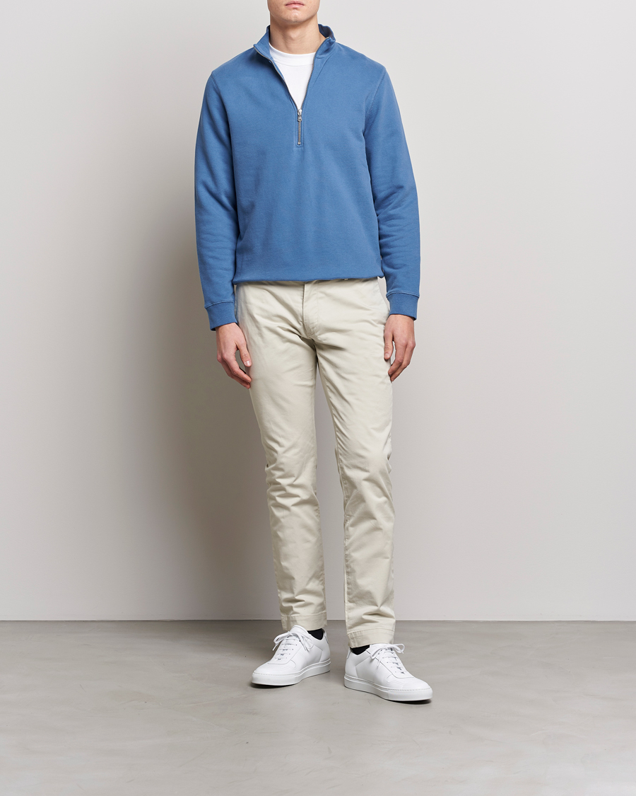Mies | Puserot | Sunspel | Loopback Half Zip Sweatshirt Blue Stone