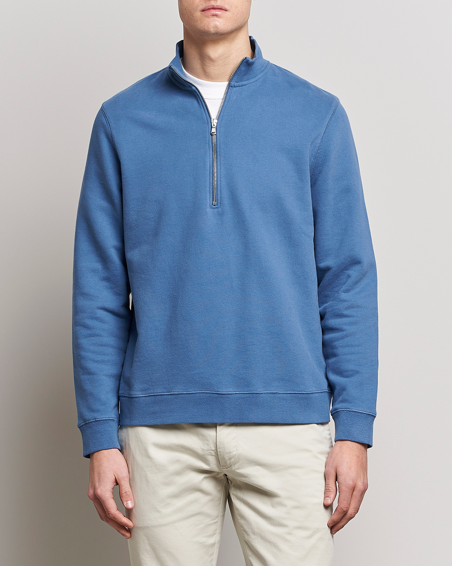 Mies | Puserot | Sunspel | Loopback Half Zip Sweatshirt Blue Stone