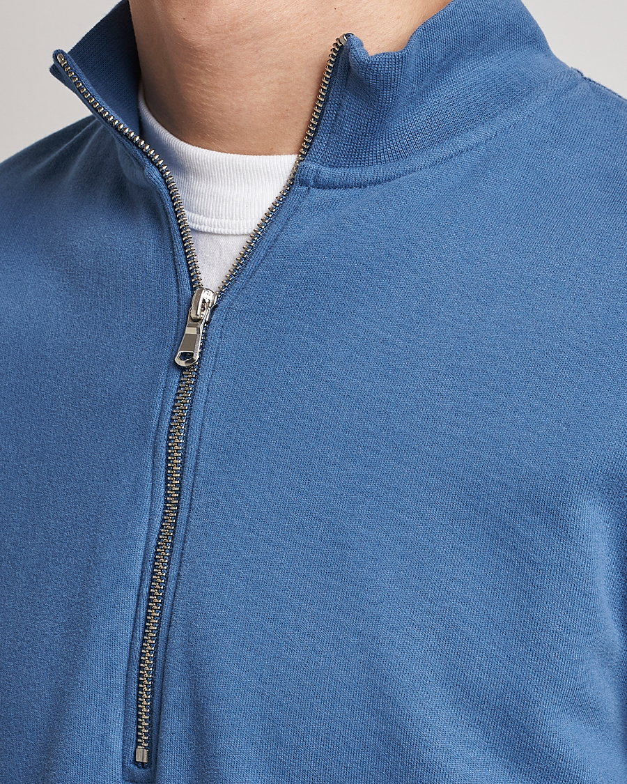 Mies | Puserot | Sunspel | Loopback Half Zip Sweatshirt Blue Stone