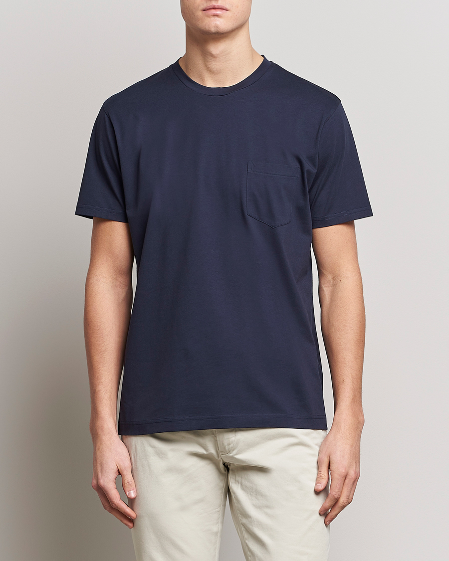 Mies |  | Sunspel | Riviera Pocket Crew Neck T-Shirt Navy