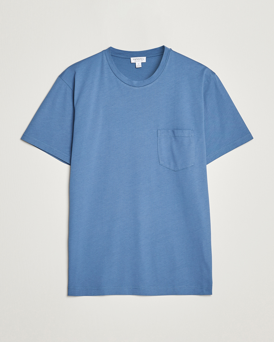 Mies |  | Sunspel | Riviera Pocket Crew Neck T-Shirt Blue Stone