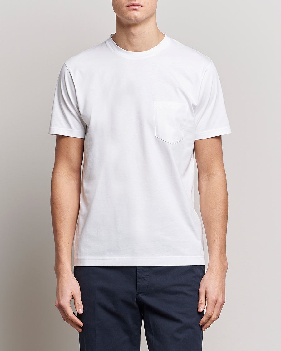 Mies |  | Sunspel | Riviera Pocket Crew Neck T-Shirt White