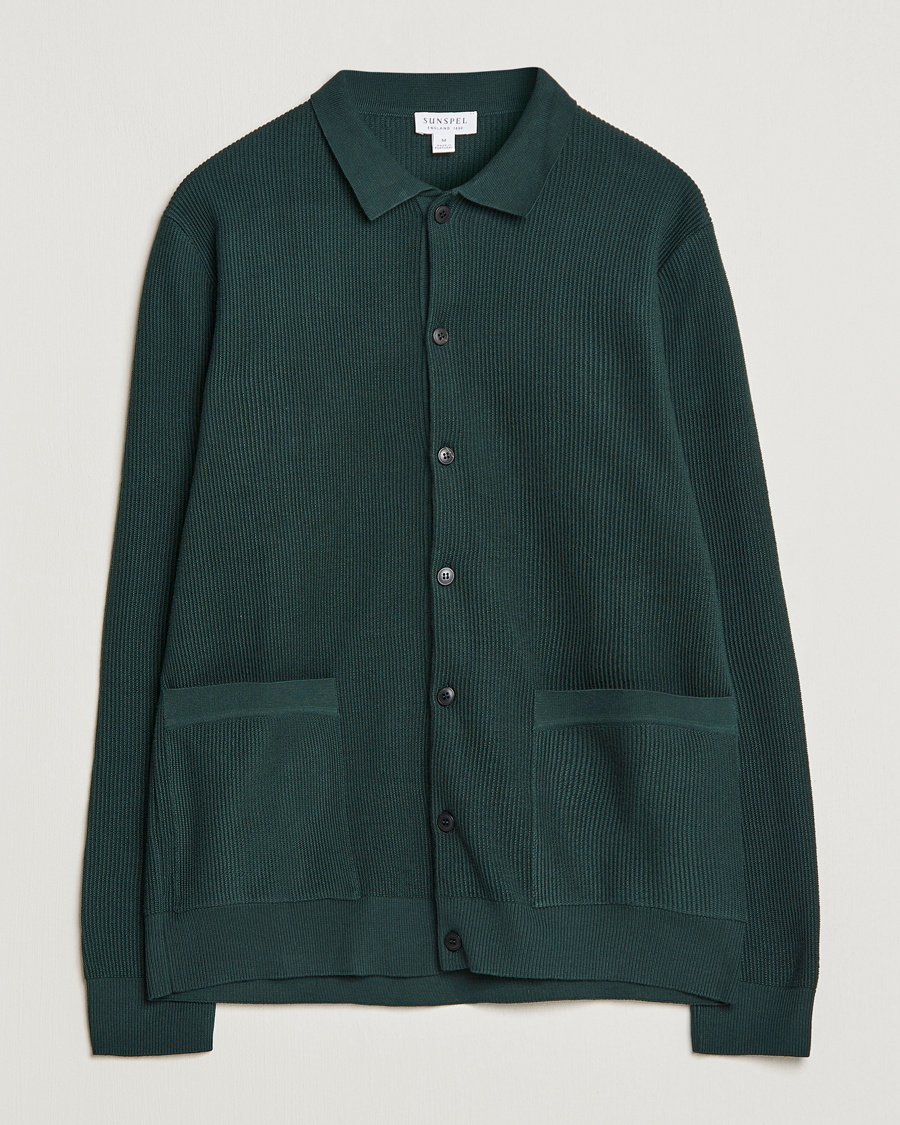 Mies | Puserot | Sunspel | Knitted Cotton Jacket Seaweed
