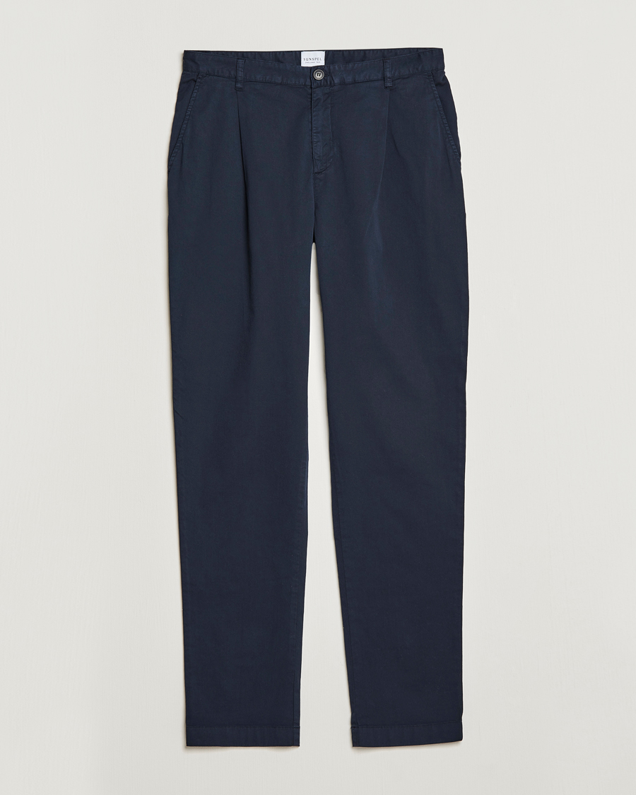 Mies | Housut | Sunspel | Pleated Stretch Cotton Twill Chino Navy