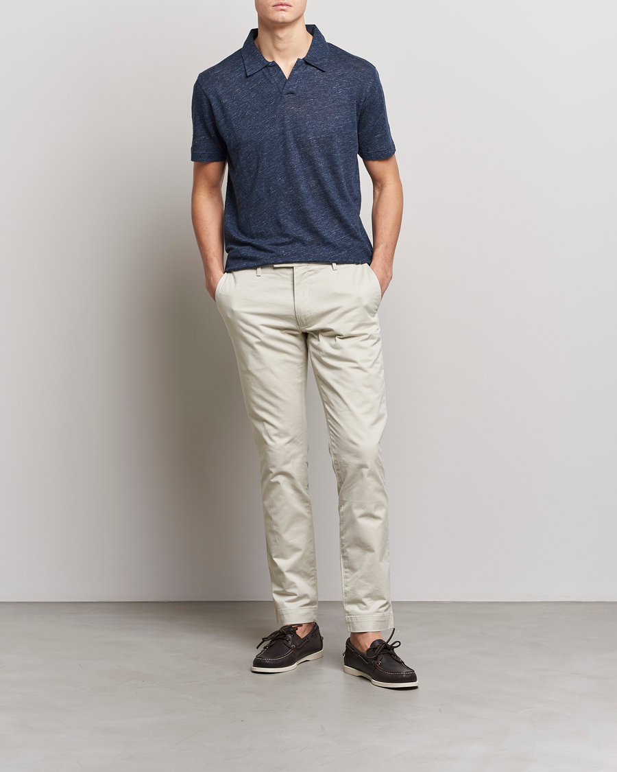 Mies | Pikeet | Sunspel | Linen Polo Shirt Navy Melange