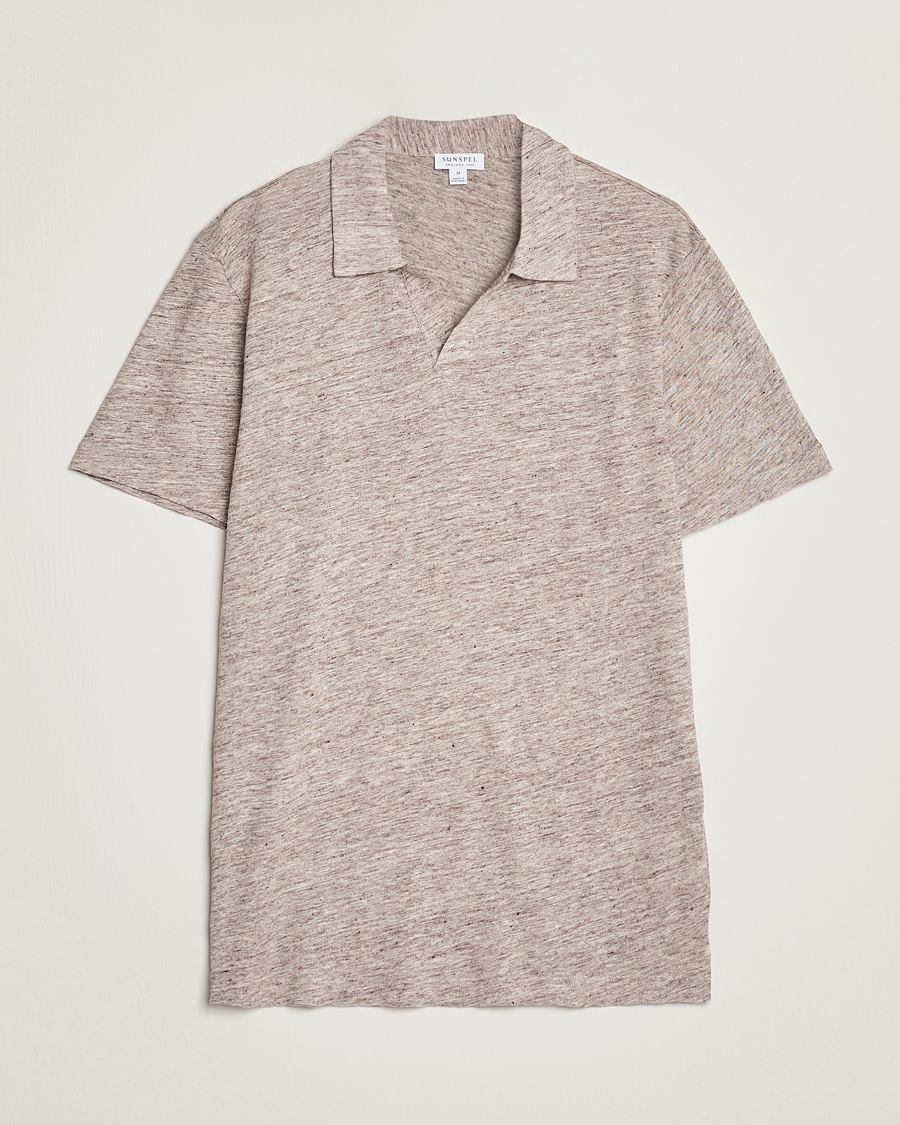 Mies | Pikeet | Sunspel | Linen Polo Shirt Oatmeal Melange