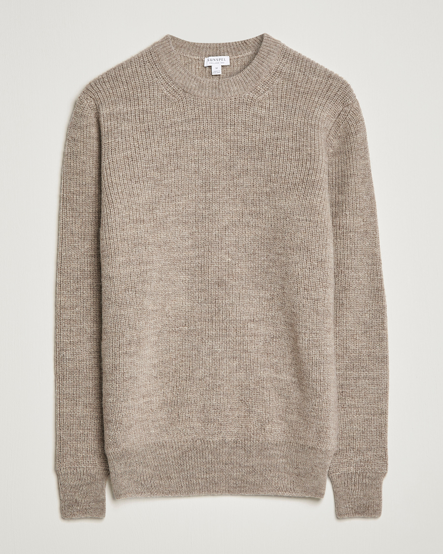Mies | Puserot | Sunspel | Luxury British Wool Jumper Natural Oatmeal