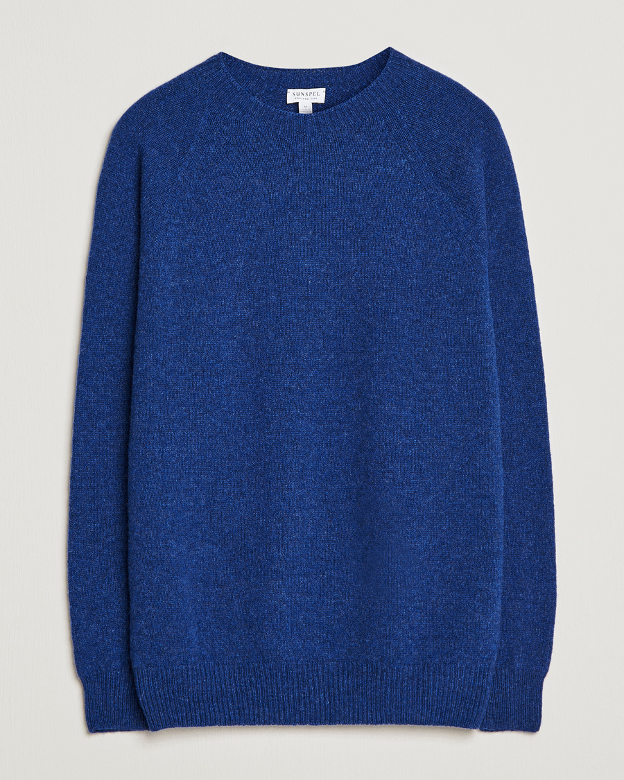 Mies | Puserot | Sunspel | Lambswool Crewneck Space Blue