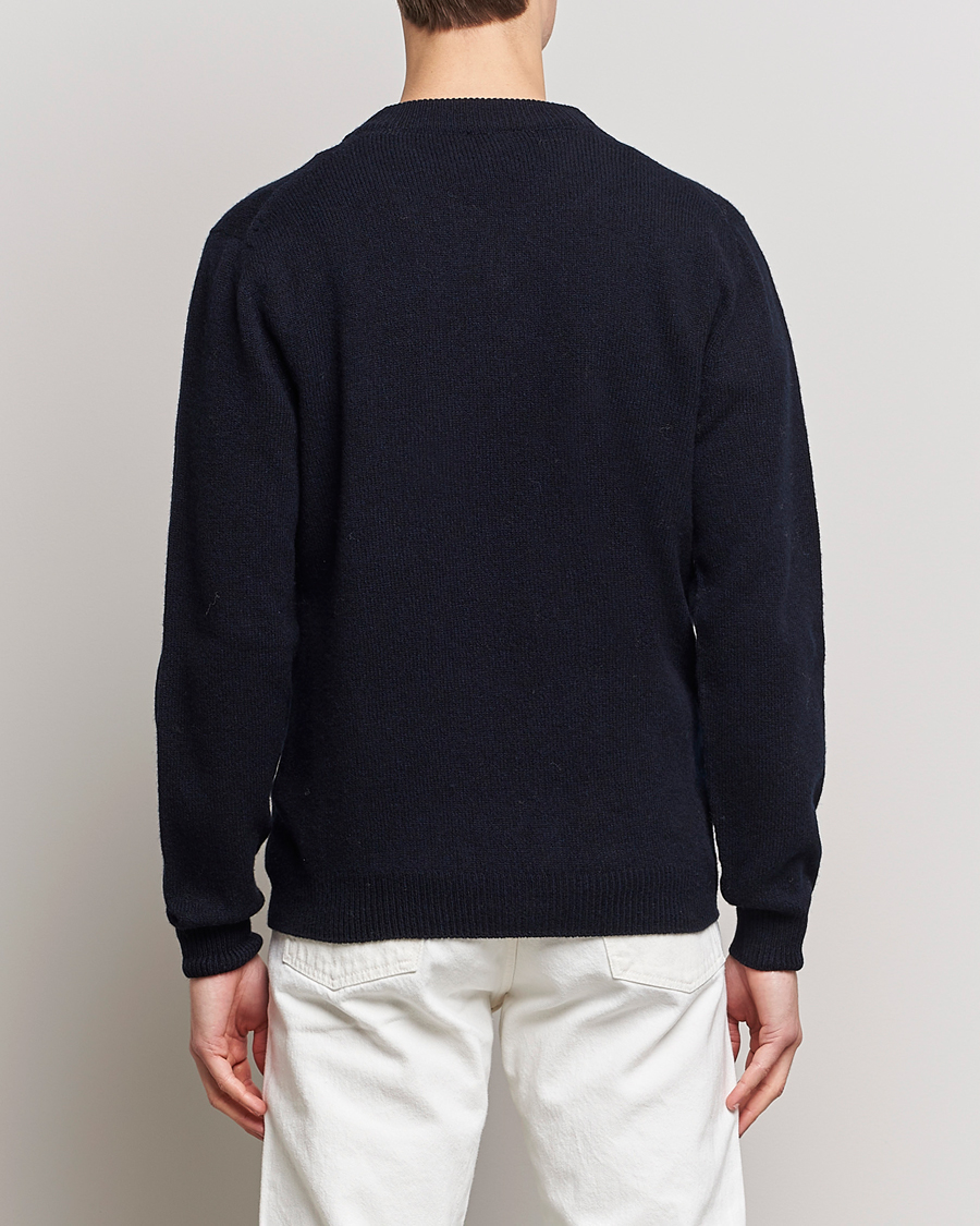 Mies | Puserot | Sunspel | Lambswool V-Neck Dark Navy Mouline