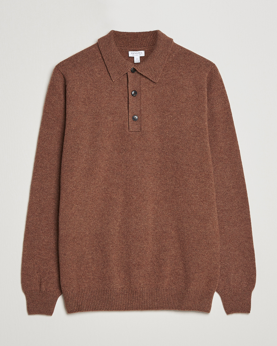 Mies | Puserot | Sunspel | Lambswool Poloshirt Pecan