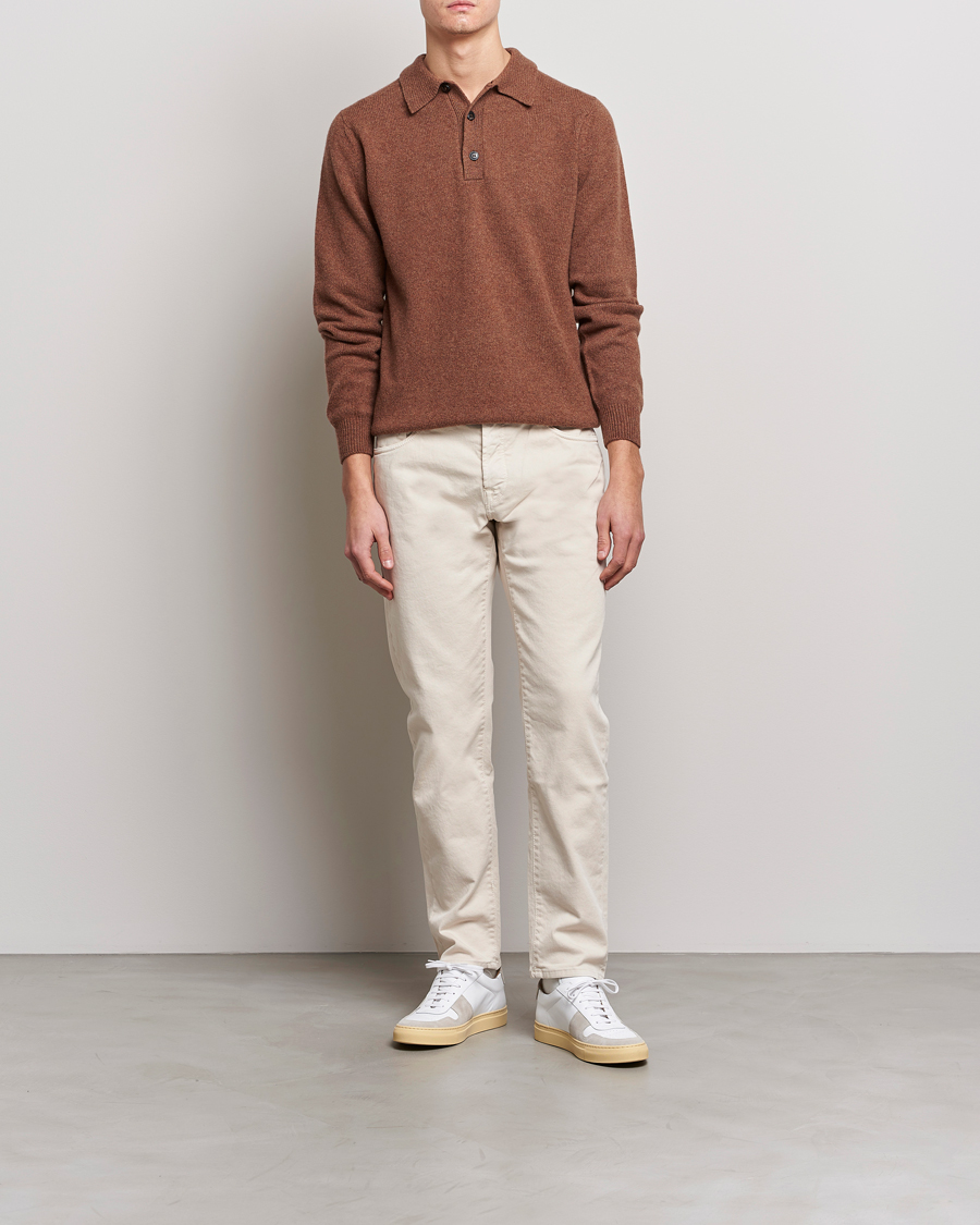 Mies | Puserot | Sunspel | Lambswool Poloshirt Pecan