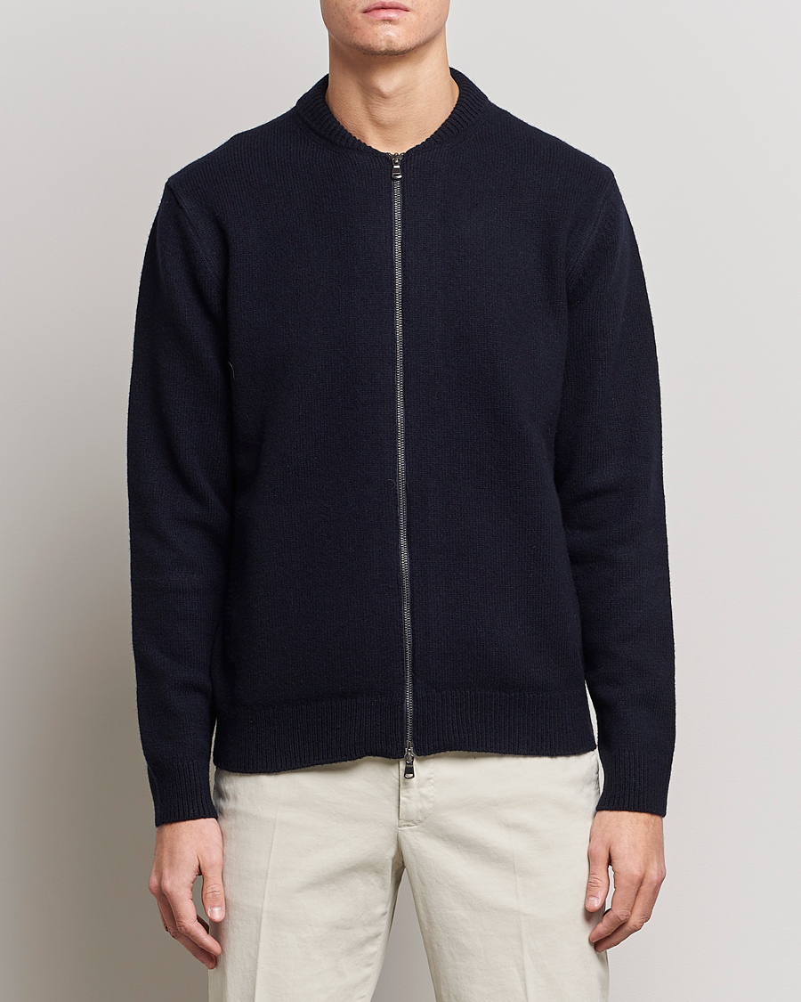 Mies | Takit | Sunspel | Knitted Lambswool/Cashmere Bomber Jacket Navy