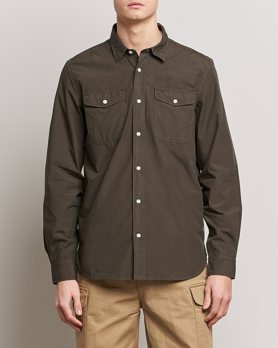 Mies |  | Woolrich | Poplin Garment Dyed Pocket Shirt Dark Green