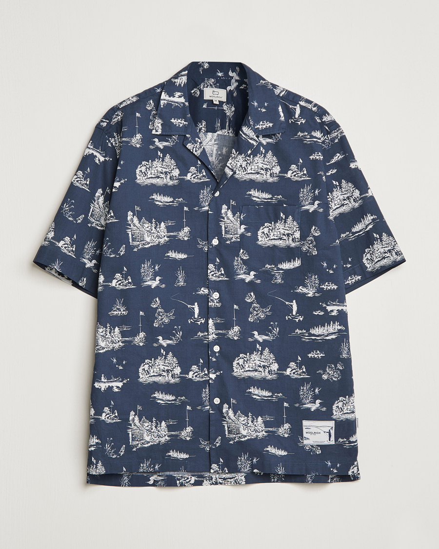 Mies | Kauluspaidat | Woolrich | Zavikon Printed Short Sleeve Resort Shirt Melton Blue
