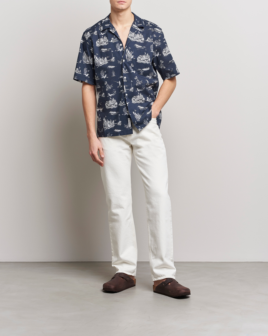 Mies | Kauluspaidat | Woolrich | Zavikon Printed Short Sleeve Resort Shirt Melton Blue