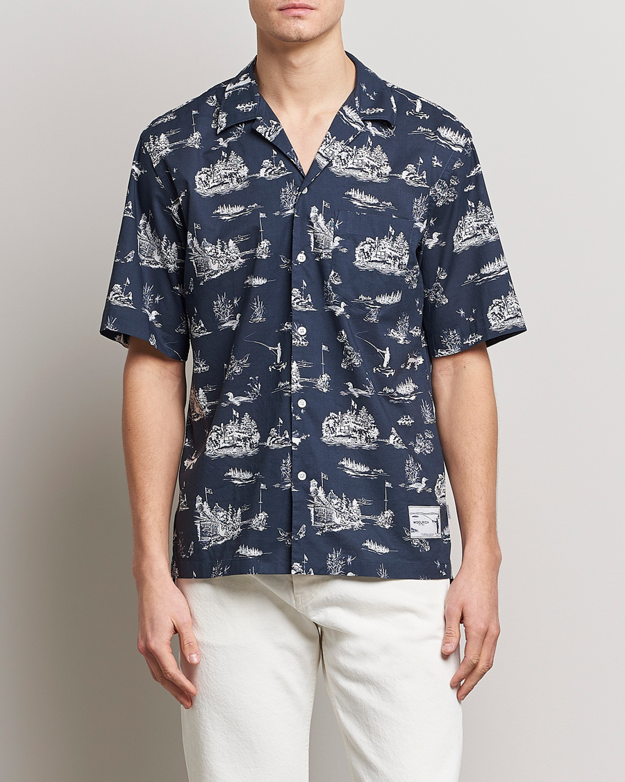 Mies | Woolrich | Woolrich | Zavikon Printed Short Sleeve Resort Shirt Melton Blue