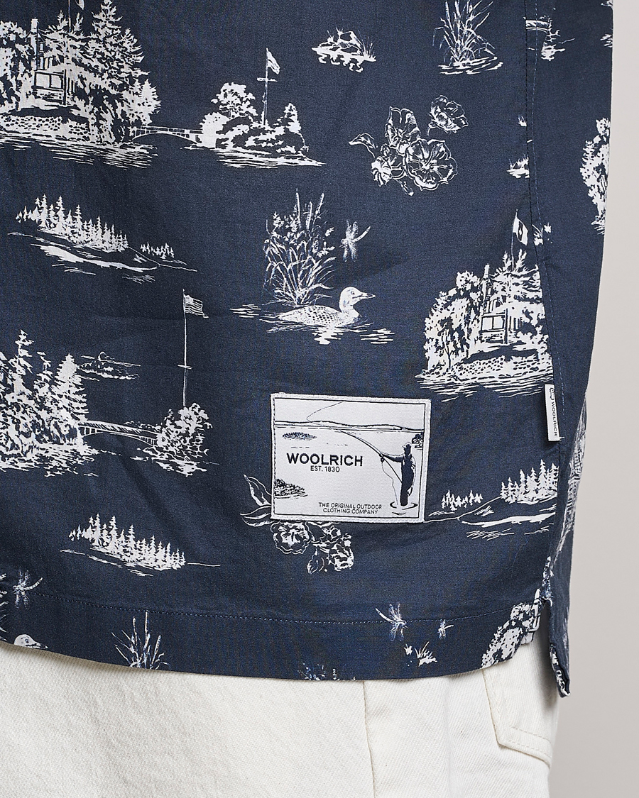 Mies | Kauluspaidat | Woolrich | Zavikon Printed Short Sleeve Resort Shirt Melton Blue