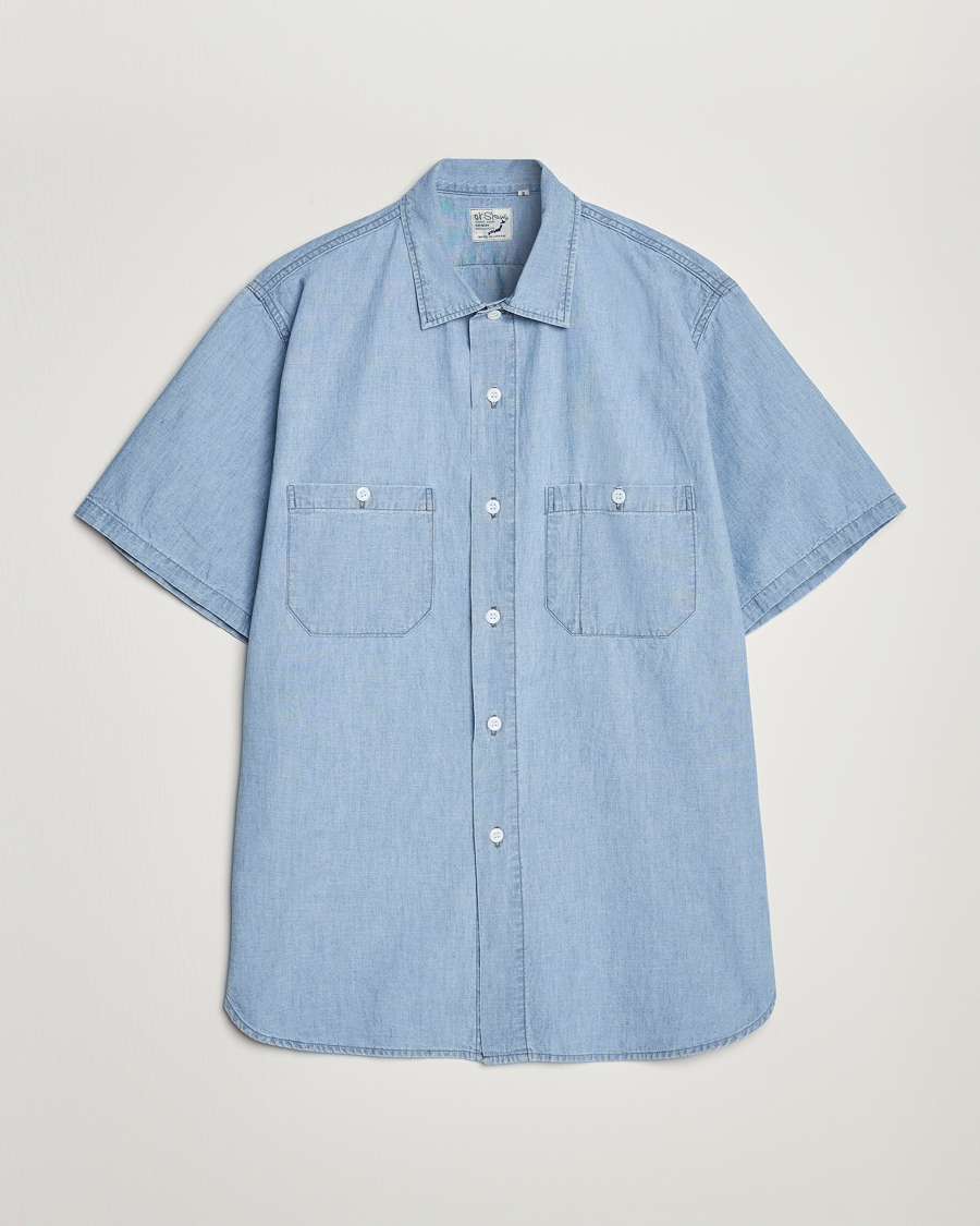 Mies | Kauluspaidat | orSlow | Chambray Short Sleeve Work Shirt Light Blue