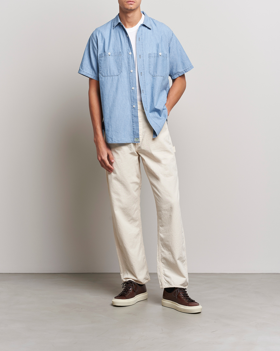 Mies | Kauluspaidat | orSlow | Chambray Short Sleeve Work Shirt Light Blue
