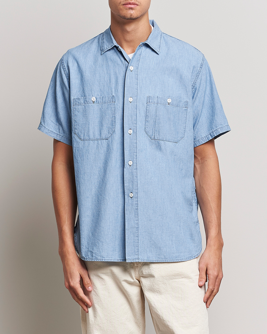 Mies | Kauluspaidat | orSlow | Chambray Short Sleeve Work Shirt Light Blue