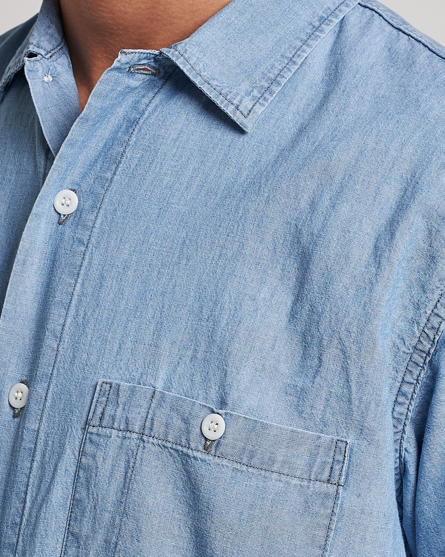 Mies | Kauluspaidat | orSlow | Chambray Short Sleeve Work Shirt Light Blue