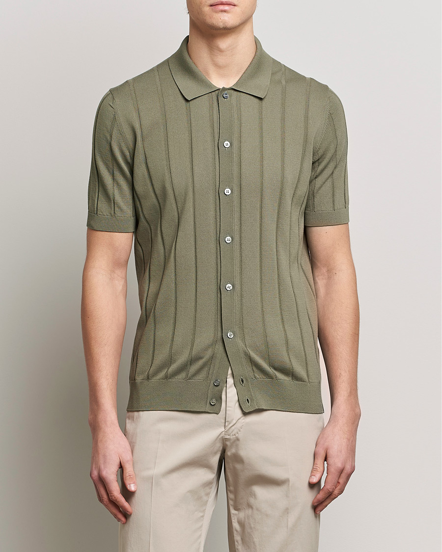 Mies | Vaatteet | Lardini | Short Sleeve Knitted Cotton Crèpe Shirt Olive