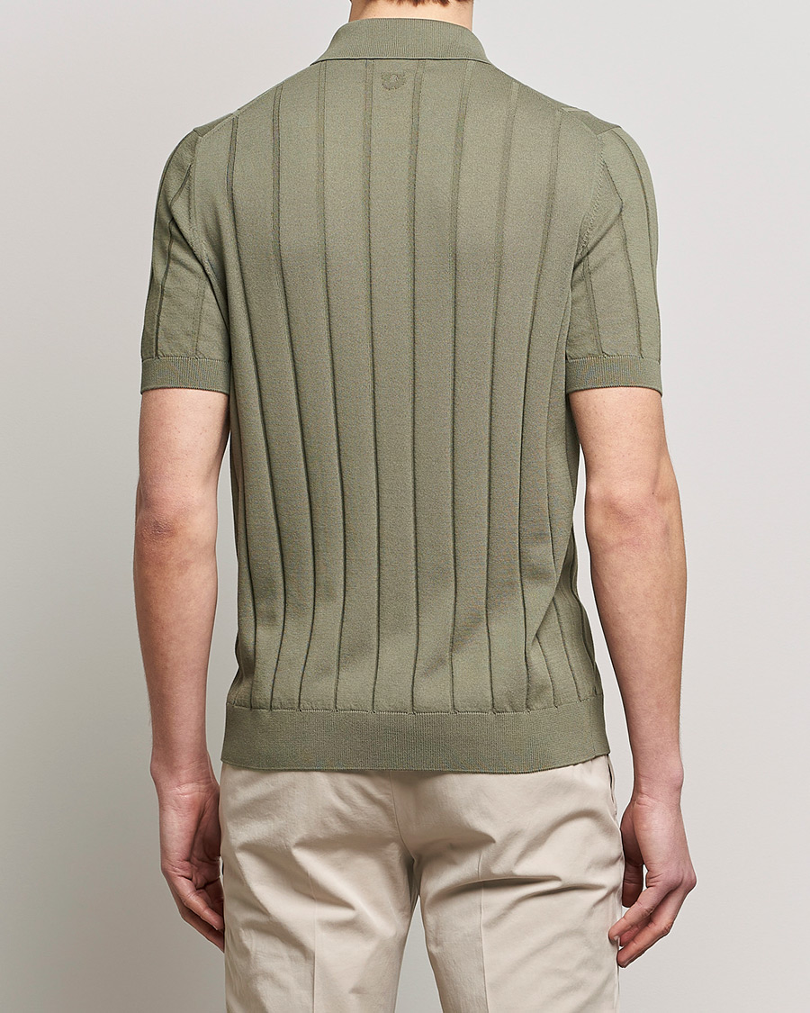 Mies | Kauluspaidat | Lardini | Short Sleeve Knitted Cotton Crèpe Shirt Olive