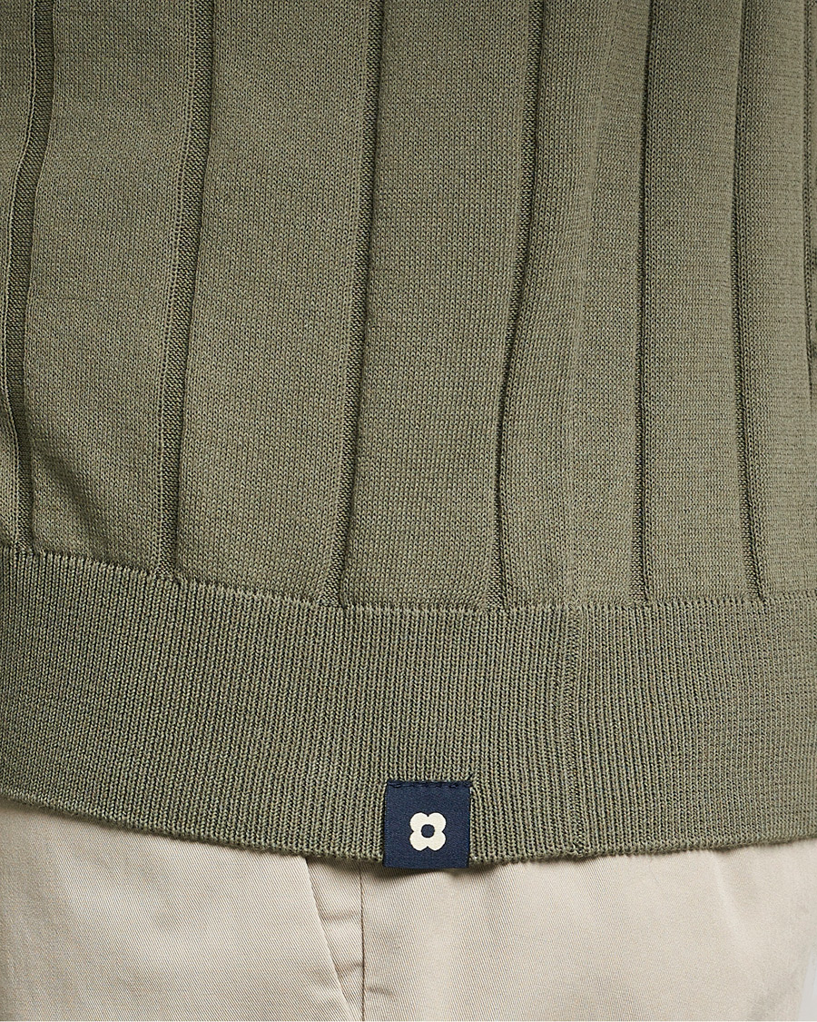 Mies | Kauluspaidat | Lardini | Short Sleeve Knitted Cotton Crèpe Shirt Olive
