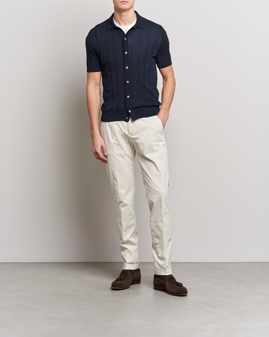 Mies | Kauluspaidat | Lardini | Short Sleeve Knitted Cotton Crèpe Shirt Navy