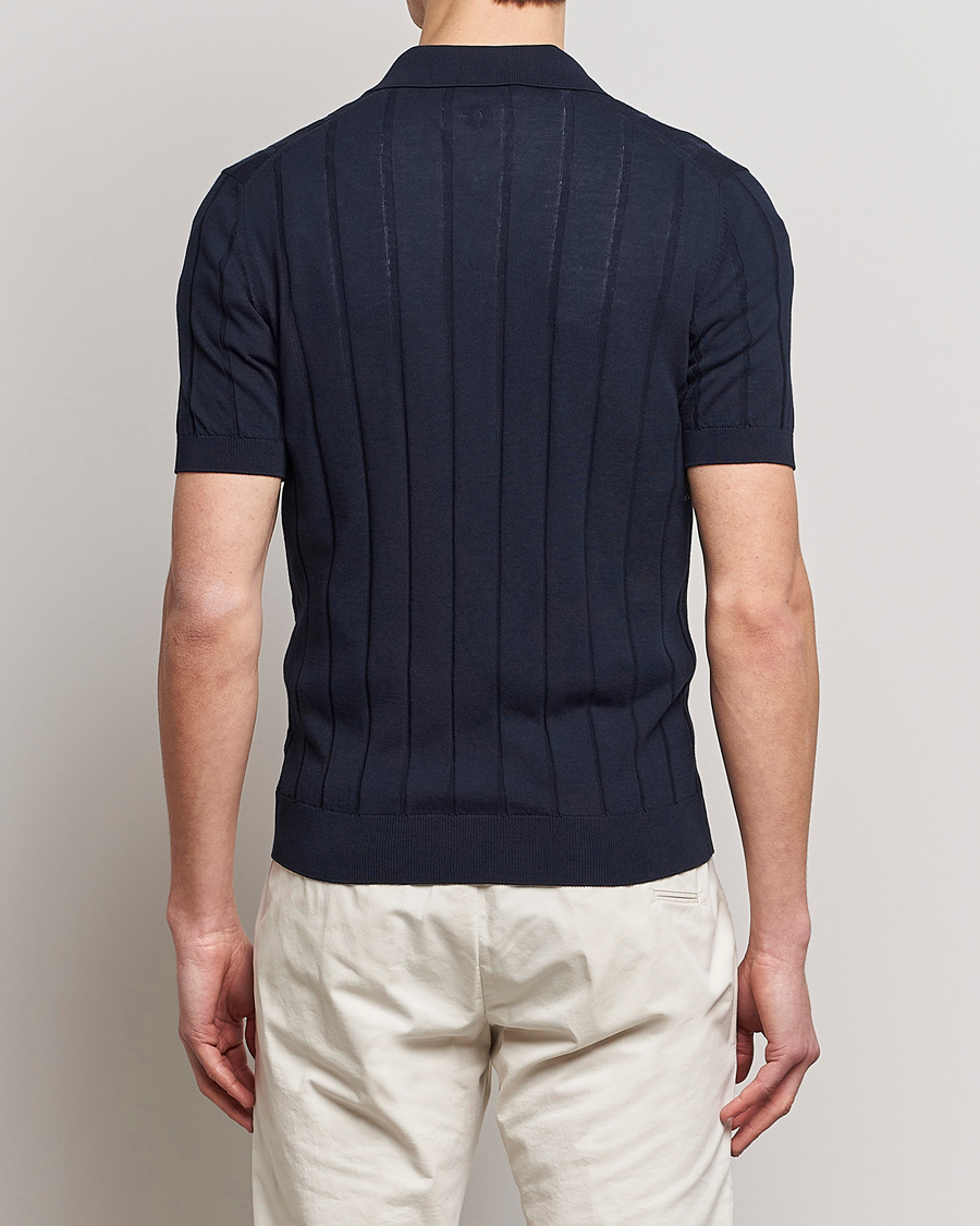 Mies | Kauluspaidat | Lardini | Short Sleeve Knitted Cotton Crèpe Shirt Navy