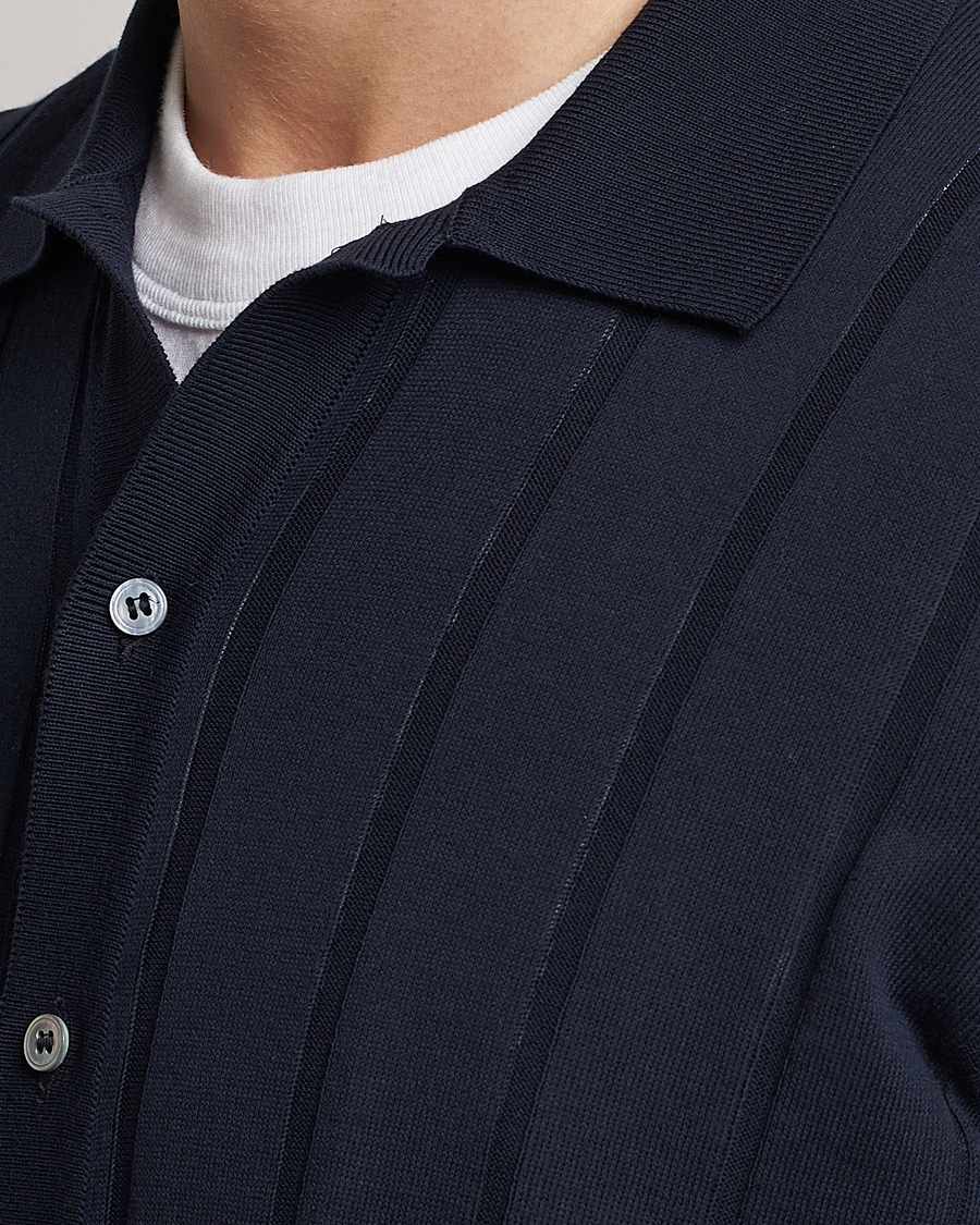 Mies | Kauluspaidat | Lardini | Short Sleeve Knitted Cotton Crèpe Shirt Navy