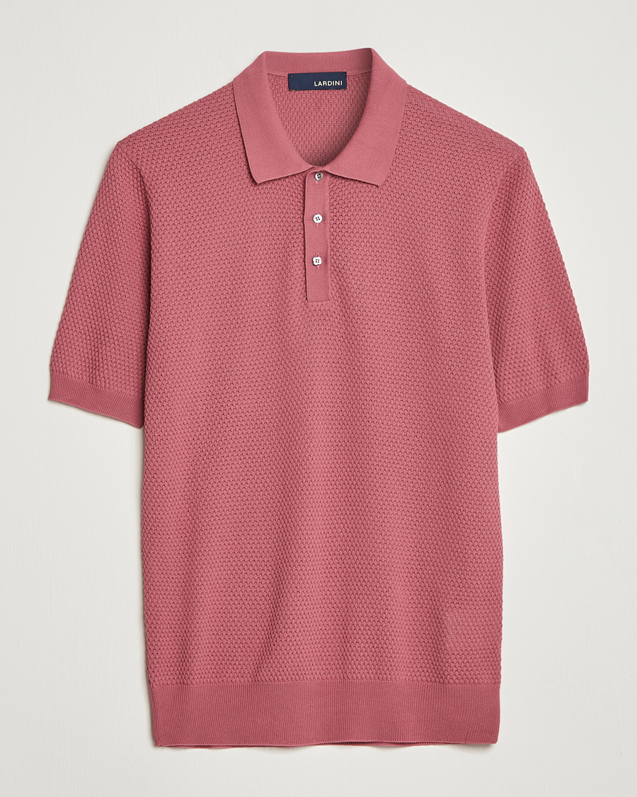 Mies | Pikeet | Lardini | Short Sleeve Knitted Structure Cotton Polo Soft Pink