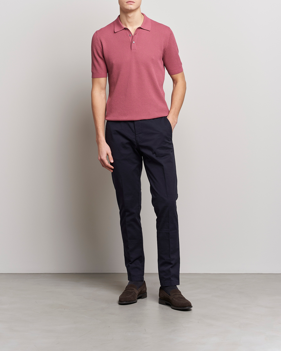 Mies | Pikeet | Lardini | Short Sleeve Knitted Structure Cotton Polo Soft Pink