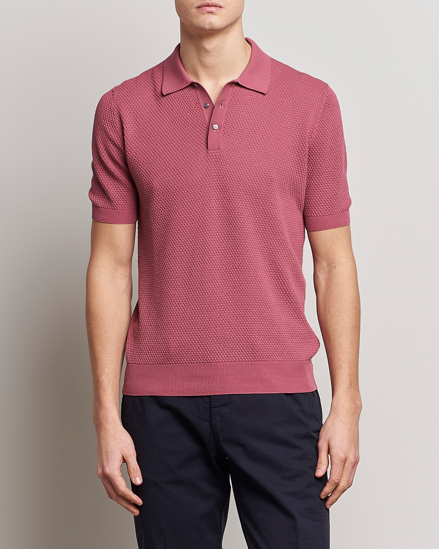 Mies |  | Lardini | Short Sleeve Knitted Structure Cotton Polo Soft Pink