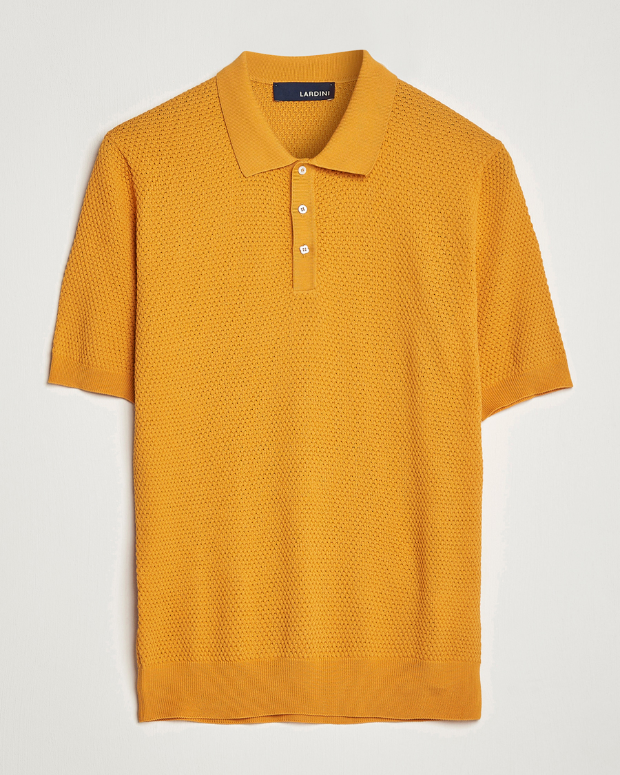 Mies | Pikeet | Lardini | Short Sleeve Knitted Structure Cotton Polo Orange