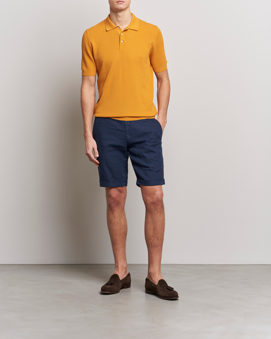 Mies | Pikeet | Lardini | Short Sleeve Knitted Structure Cotton Polo Orange