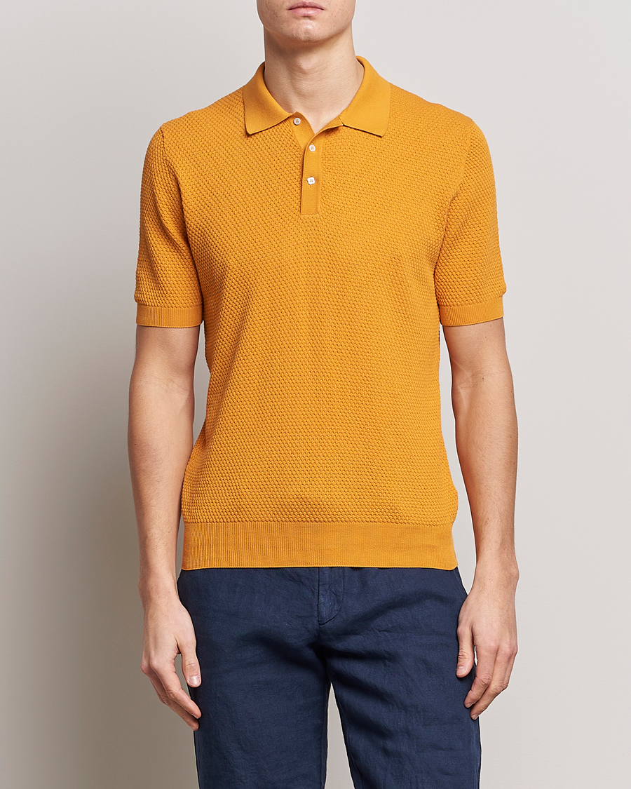 Mies |  | Lardini | Short Sleeve Knitted Structure Cotton Polo Orange