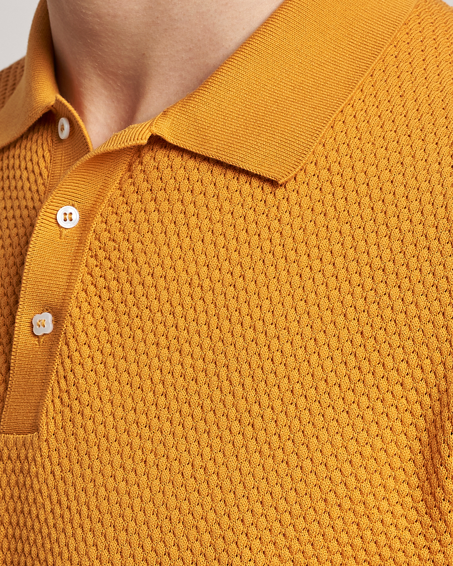 Mies | Pikeet | Lardini | Short Sleeve Knitted Structure Cotton Polo Orange