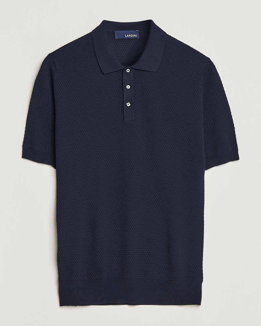 Mies | Pikeet | Lardini | Short Sleeve Knitted Structure Cotton Polo Navy