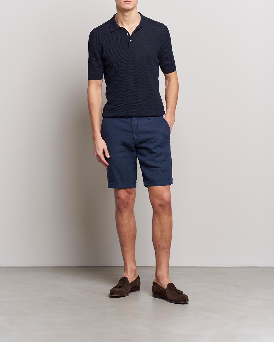Mies | Pikeet | Lardini | Short Sleeve Knitted Structure Cotton Polo Navy