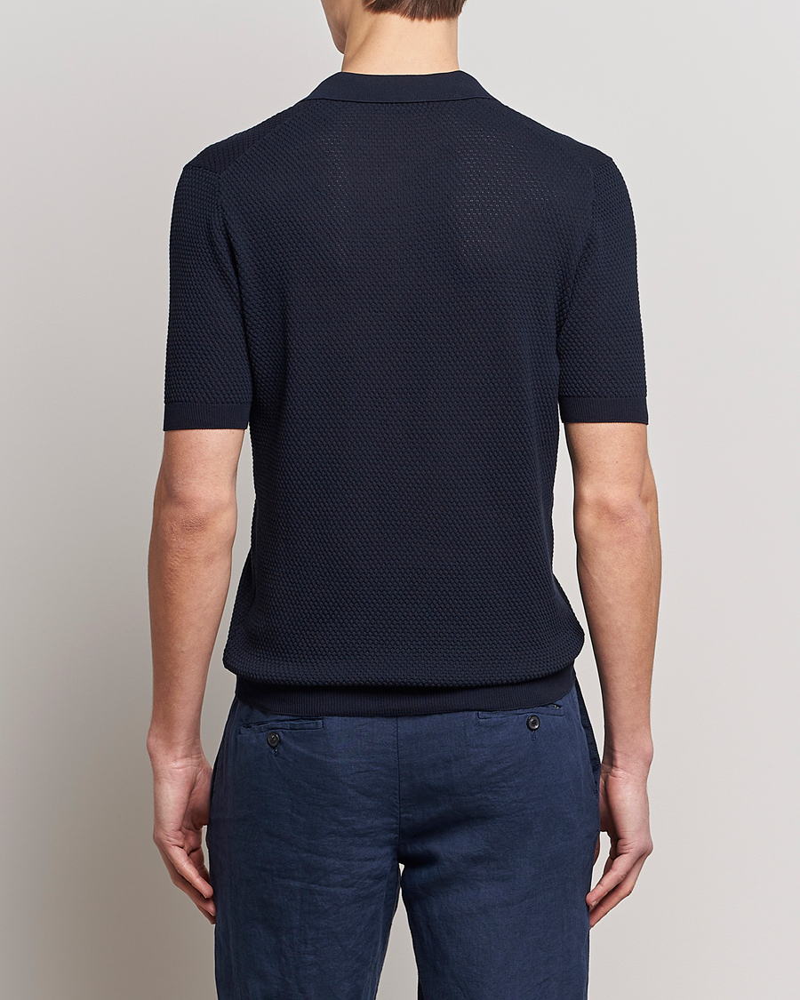 Mies | Pikeet | Lardini | Short Sleeve Knitted Structure Cotton Polo Navy