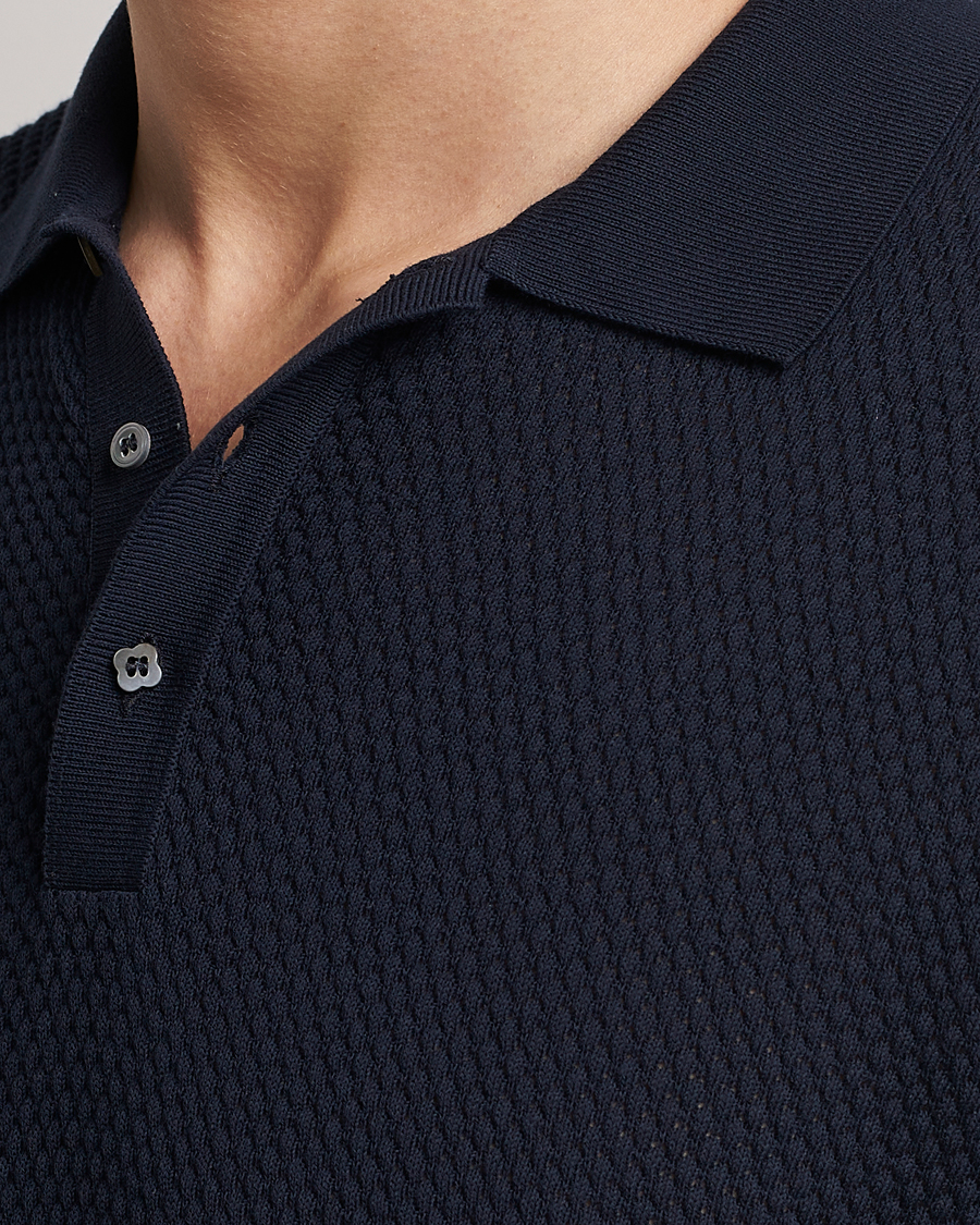 Mies | Pikeet | Lardini | Short Sleeve Knitted Structure Cotton Polo Navy