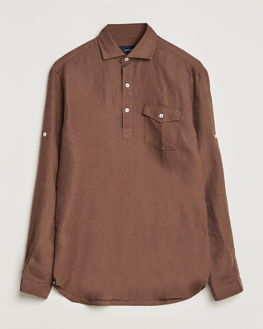 Mies | Kauluspaidat | Lardini | Relaxed Linen Popover Shirt Brown