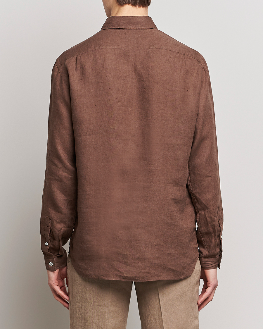 Mies | Kauluspaidat | Lardini | Relaxed Linen Popover Shirt Brown