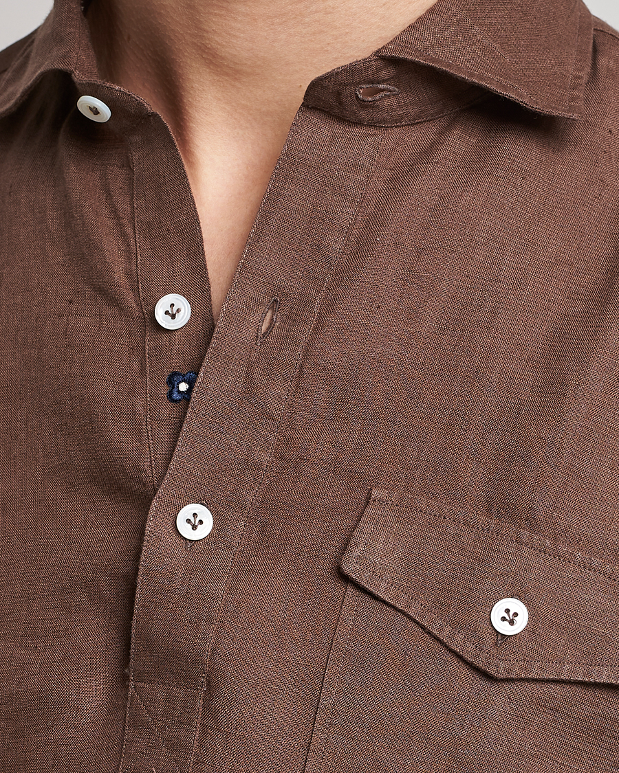 Mies | Kauluspaidat | Lardini | Relaxed Linen Popover Shirt Brown