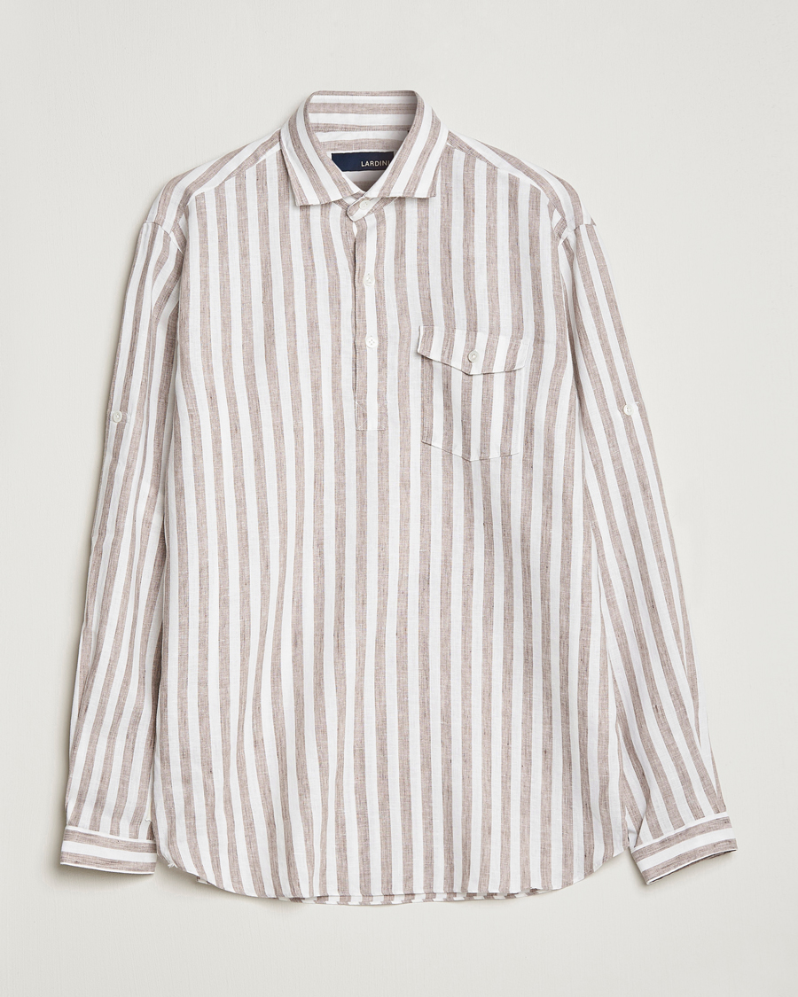 Mies | Kauluspaidat | Lardini | Relaxed Striped Linen Popover Shirt Brown/White