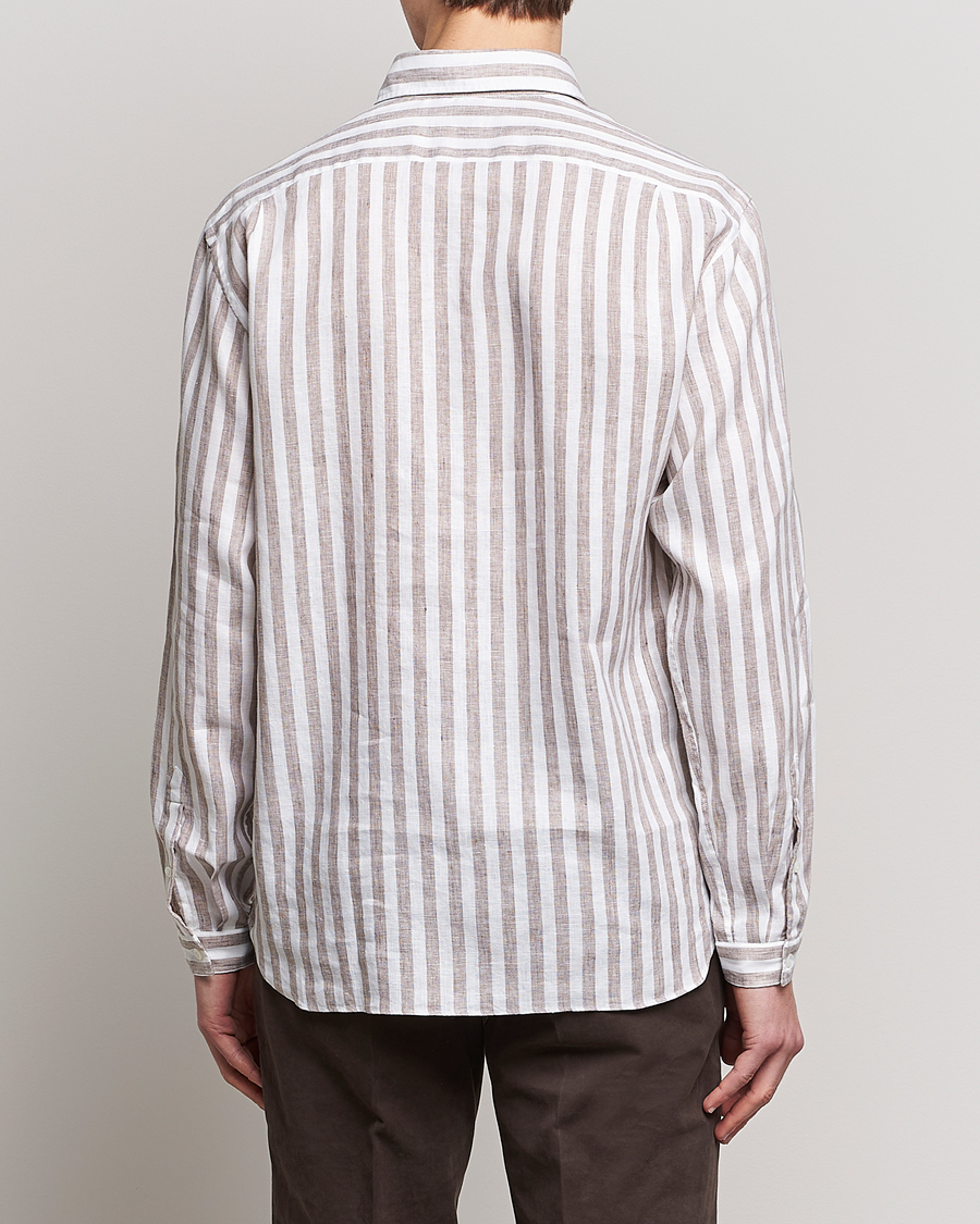 Mies | Kauluspaidat | Lardini | Relaxed Striped Linen Popover Shirt Brown/White