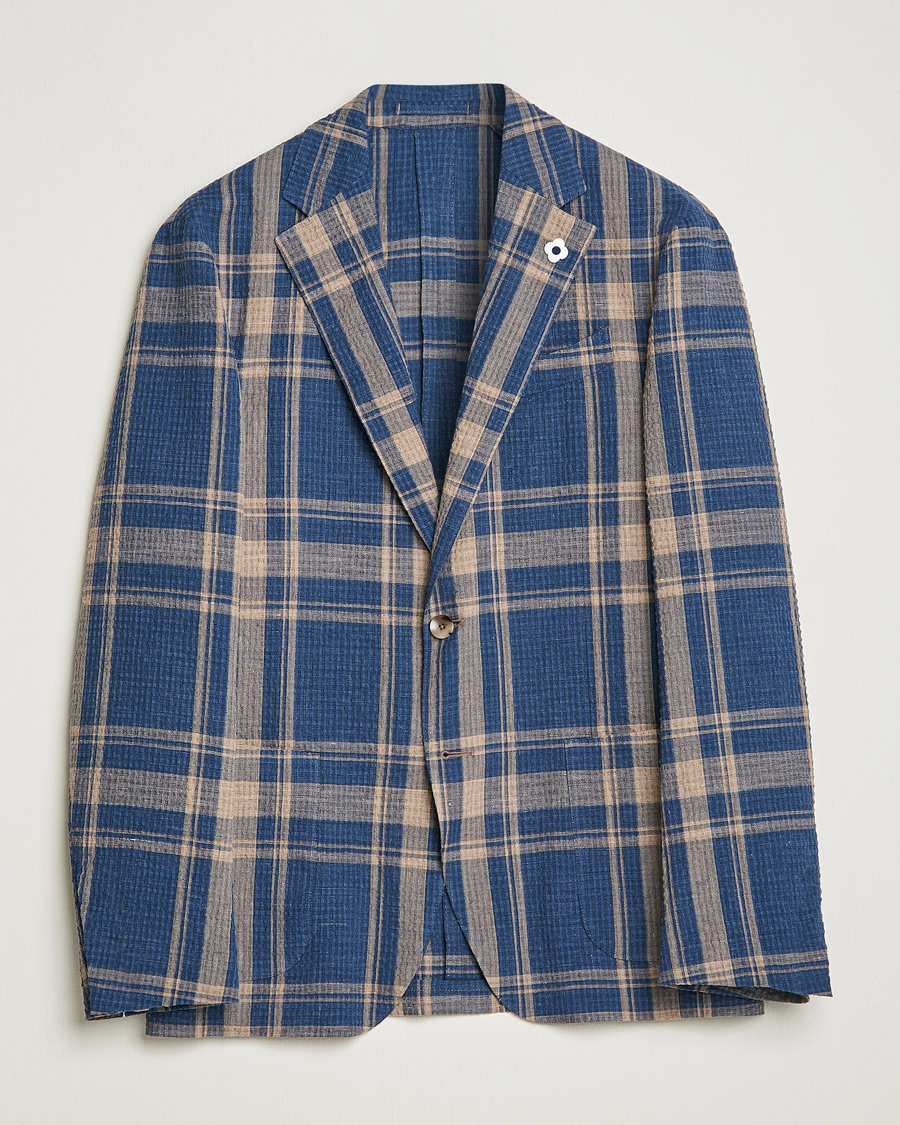 Mies | Pikkutakit | Lardini | Cotton/Linen Melange Seersucker Blazer Navy