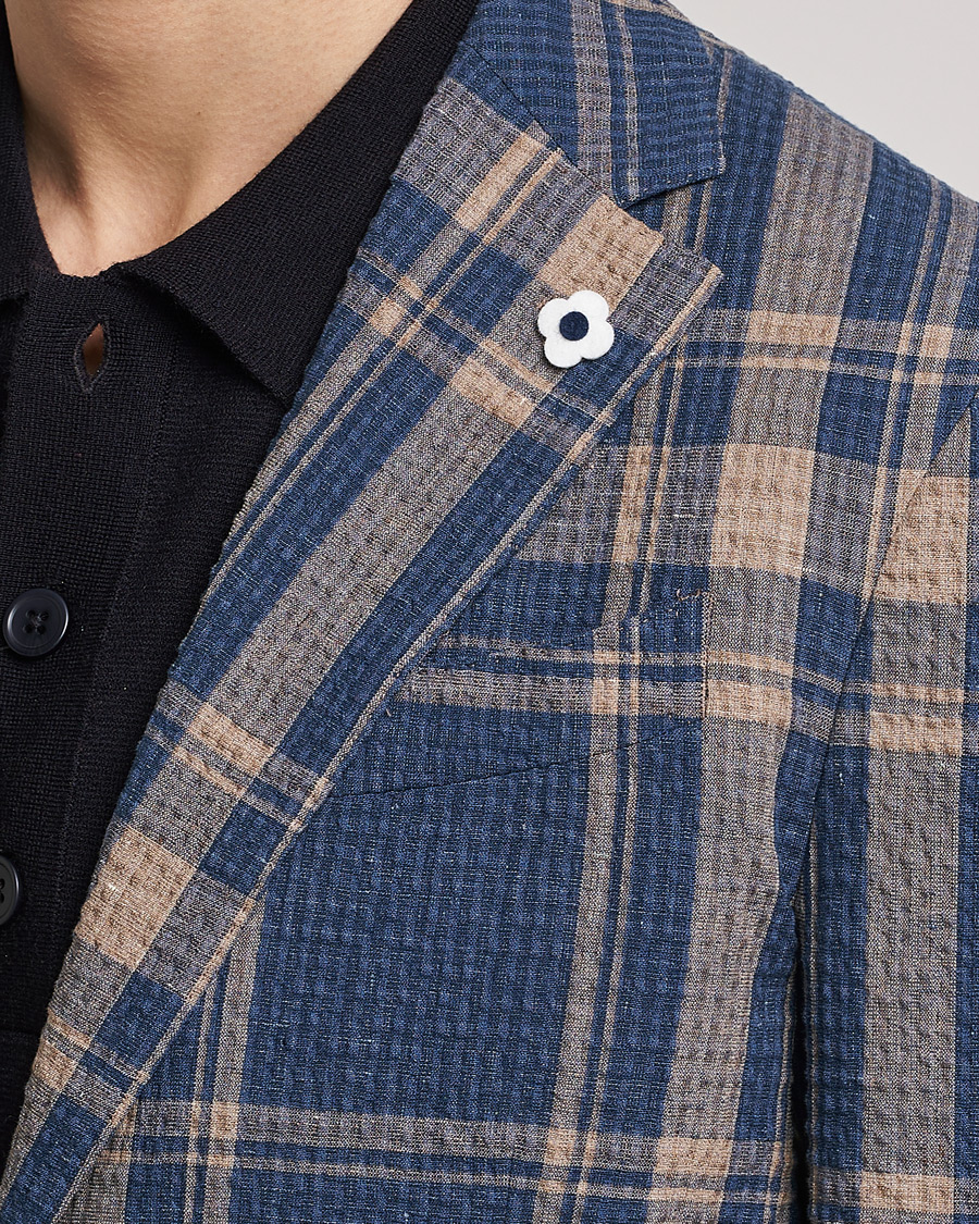Mies | Pikkutakit | Lardini | Cotton/Linen Melange Seersucker Blazer Navy